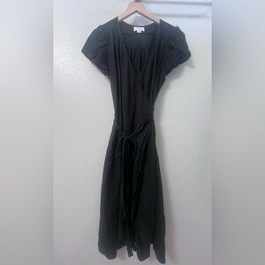 Velvet by Graham & Spencer Black Linen Wrap Dress Size Small
